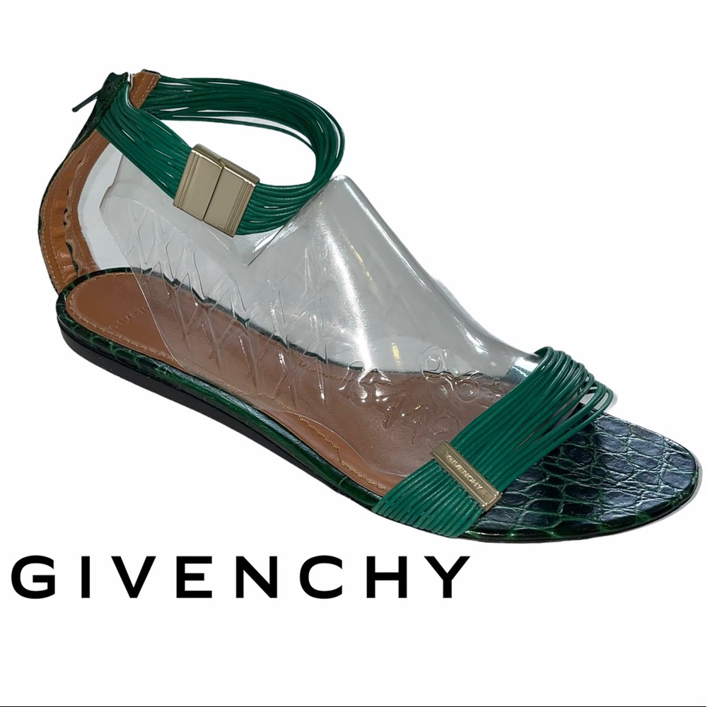 Givenchy green croc leather ankle strap sandals 41